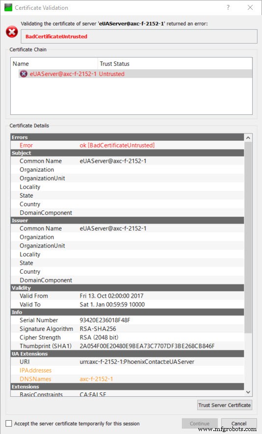 Configure Custom Security Certificates for OPC UA on PLCnext Control