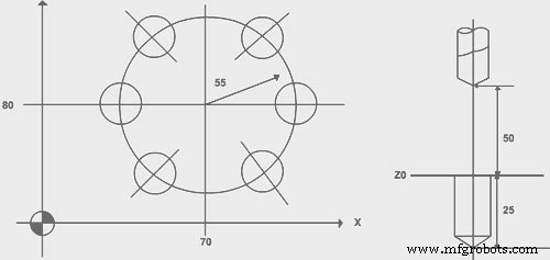 CNC Sample Program: G83 Peck Drilling with G70 Bolt Hole Circle for Evenly Spaced Deep Holes