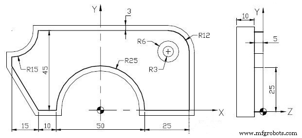NUM CNC Mill Program: Outer Contour Cutting with Through Drilling & Counterbore