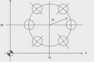G83 Peck Drilling Cycle with G70 Bolt Hole Circle サンプル プログラム
