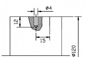 Fanuc G87 サイド ドリル サイクルの例で、120 度間隔で 3 つの穴をあける